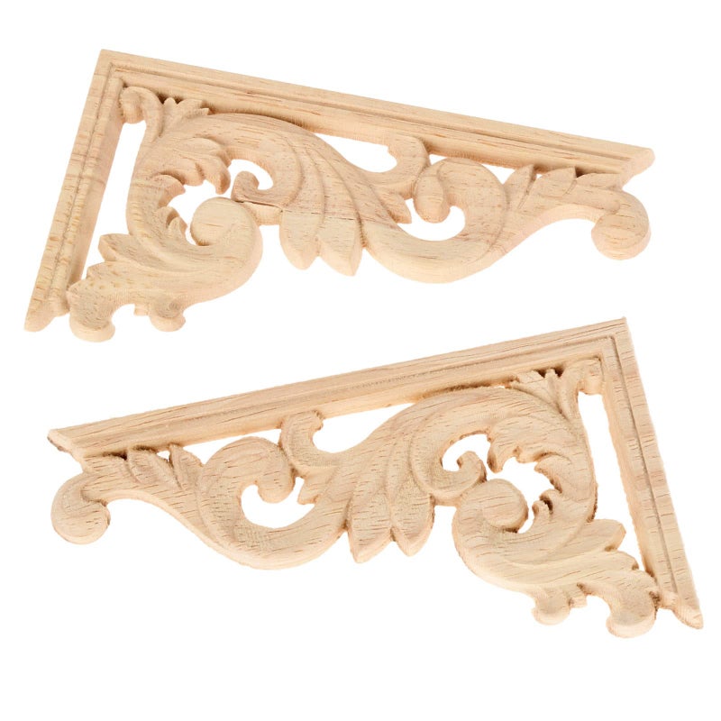 MUXSAM Wood Carved Appliques Corners Onlay, 1-Pair Unpainted Vintage Wooden Carvings Decals for Cabinet Mirror Mantel Fireplace Wall Door Headboard Dresser Wardrobe DIY Project, 13x7cm/5.12"x2.76" - Image 3